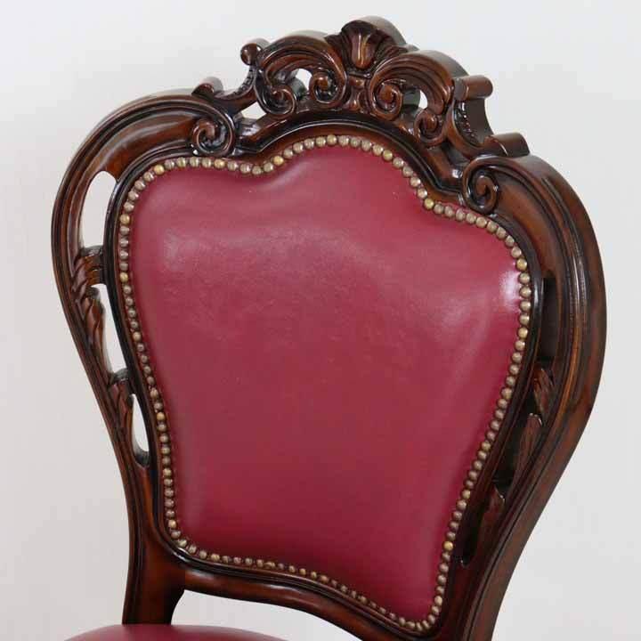 ダイニングチェア 合皮 ワインレッド マホガニー 猫脚 完成品 レザー