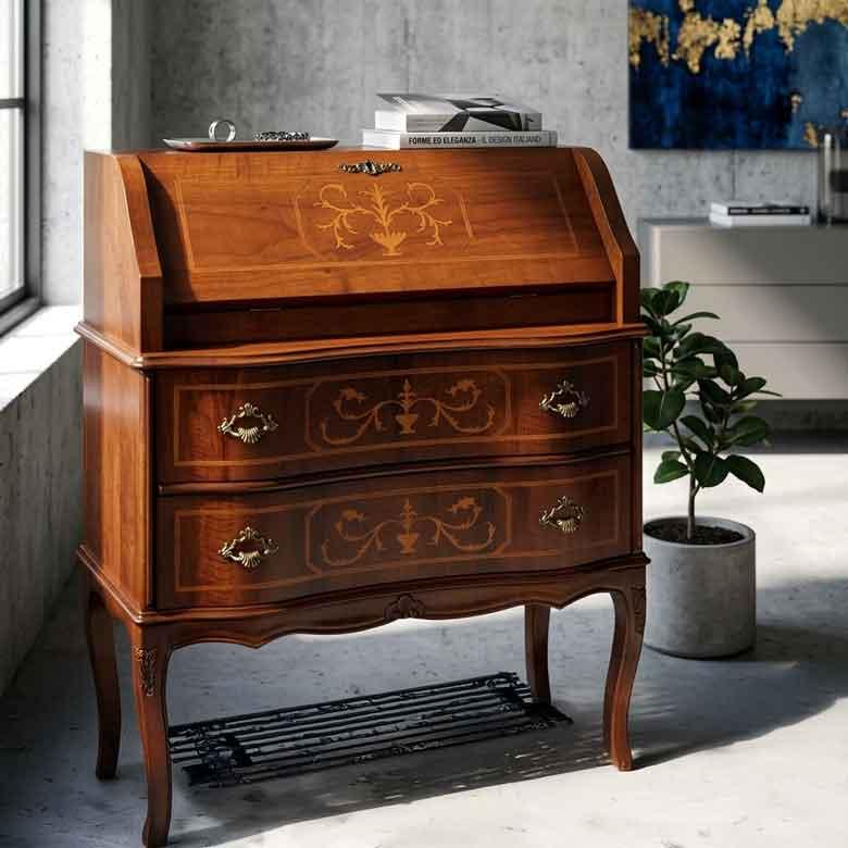 ライティングデスク 木製 象嵌 猫脚 机 チェスト イタリア製