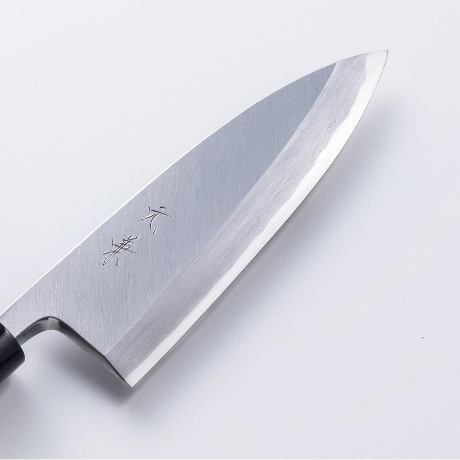 堺元兼 出刃包丁 片刃 165mm 白紙2号 刃金つけ 水牛柄 木鞘付 極上品