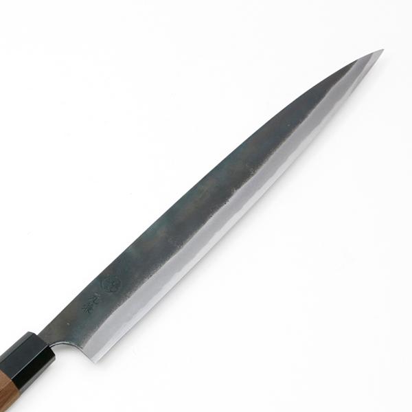 刺身包丁 柳刃包丁 270mm 両刃 鍛造 黒打 八角クルミ柄 元兼 青紙1号