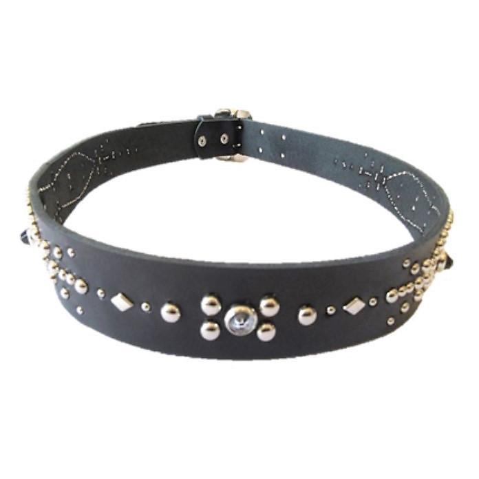 栃木レザー スタッズベルト ピーナッツ型 黒 ホワイトレザー 40mm幅