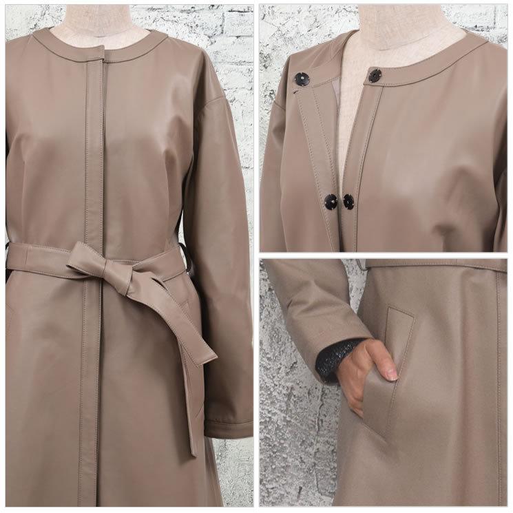 Merfirge 爆買 ノーカラーコート ラム レザー ロングコート 本革 本皮