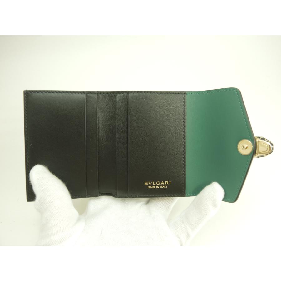 セルペンティ ブルガリ 三折財布 レザー緑 フォーエバー ミニ財布 未