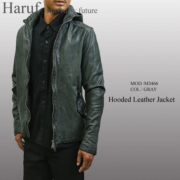 Haruf（ハルフ） レザージャケット メンズ 本革 フード付き レザー