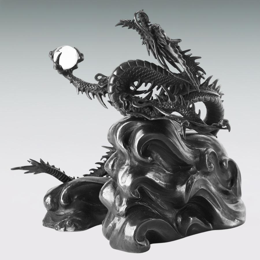 辰 波に龍 高さ27cm｜村田宏：原型制作｜ブロンズ製置物 : HIKARI