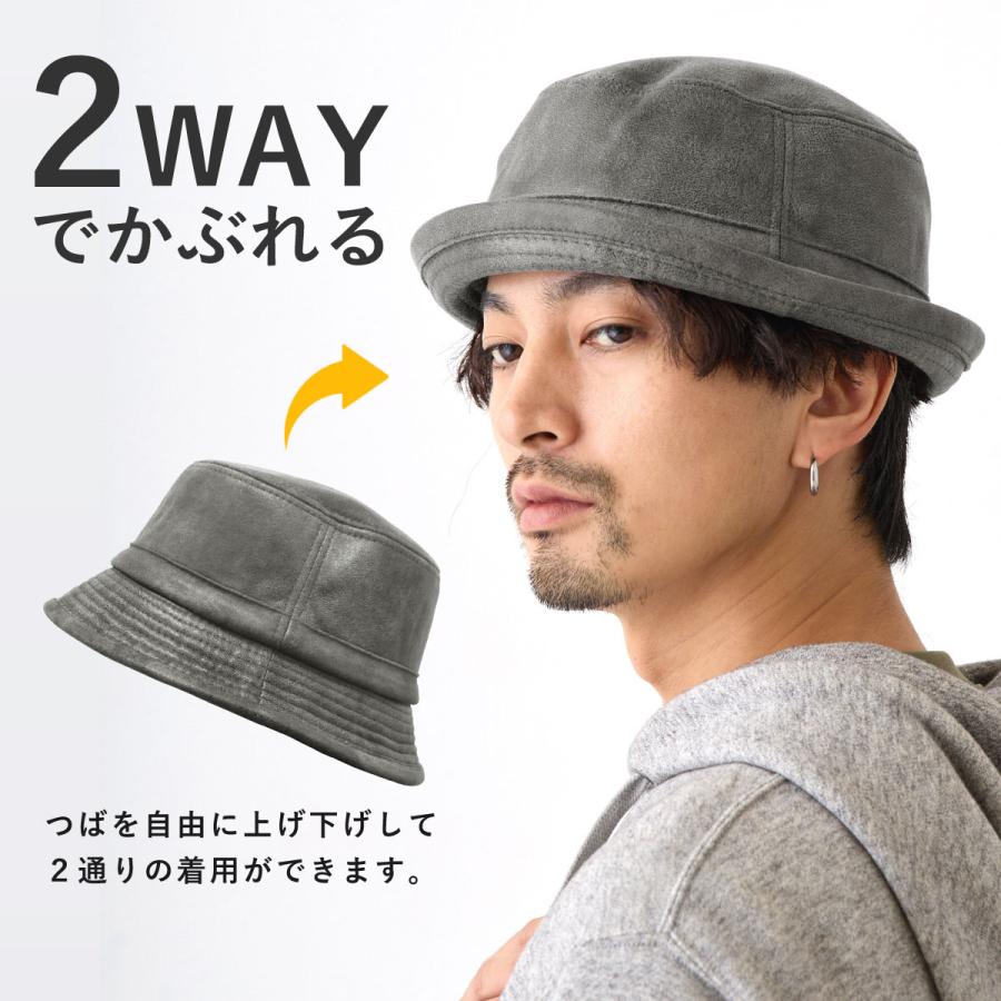 レザー調 ポークパイハット メンズ 帽子 秋冬 60cm 57cm ソフトレザー