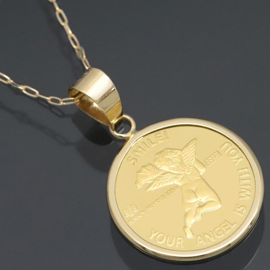コイン ネックレス ペンダント エンジェル 24金 K24 純金 1/25oz 1/25