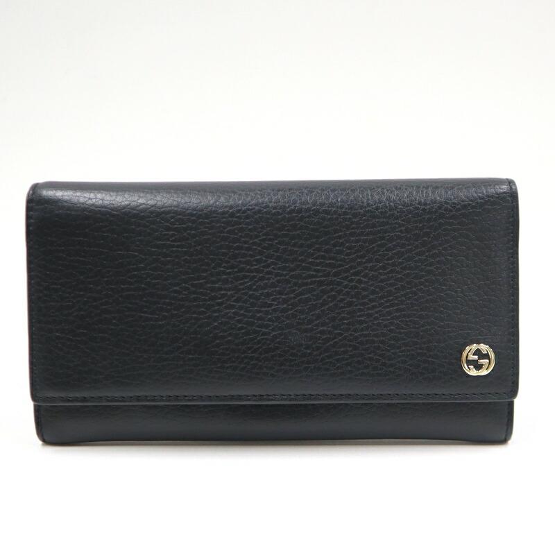 GUCCI グッチ 二つ折り長財布 インターロッキングG レザー ブラック