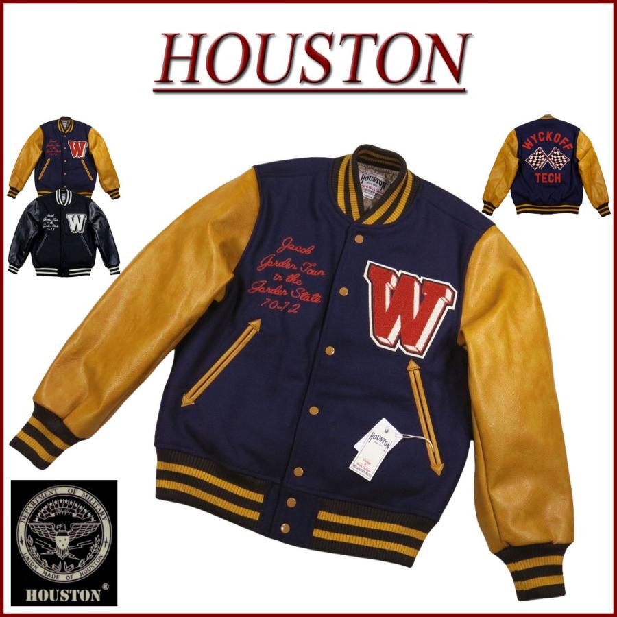HOUSTON（ヒューストン） さがら刺繍 FLAG PUレザー × メルトンウール