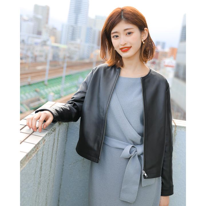 レザージャケット ノーカラー 革ジャン レディース 秋冬 本革
