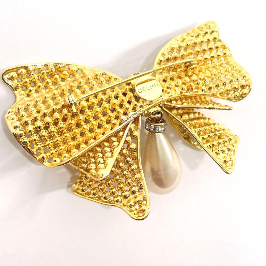 CELINE（セリーヌ） ブローチ リボンモチーフ メタル/ラインストーン