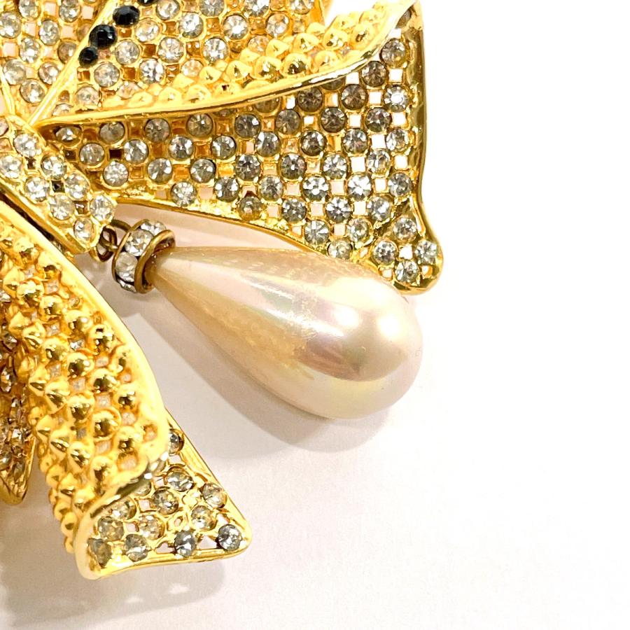 CELINE（セリーヌ） ブローチ リボンモチーフ メタル/ラインストーン