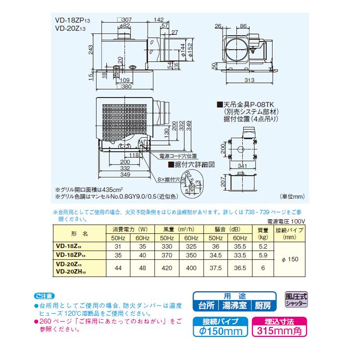 三菱（MITSUBISHI） 【VD-20Z13】三菱 ダクト用換気扇 天井埋込形 台所