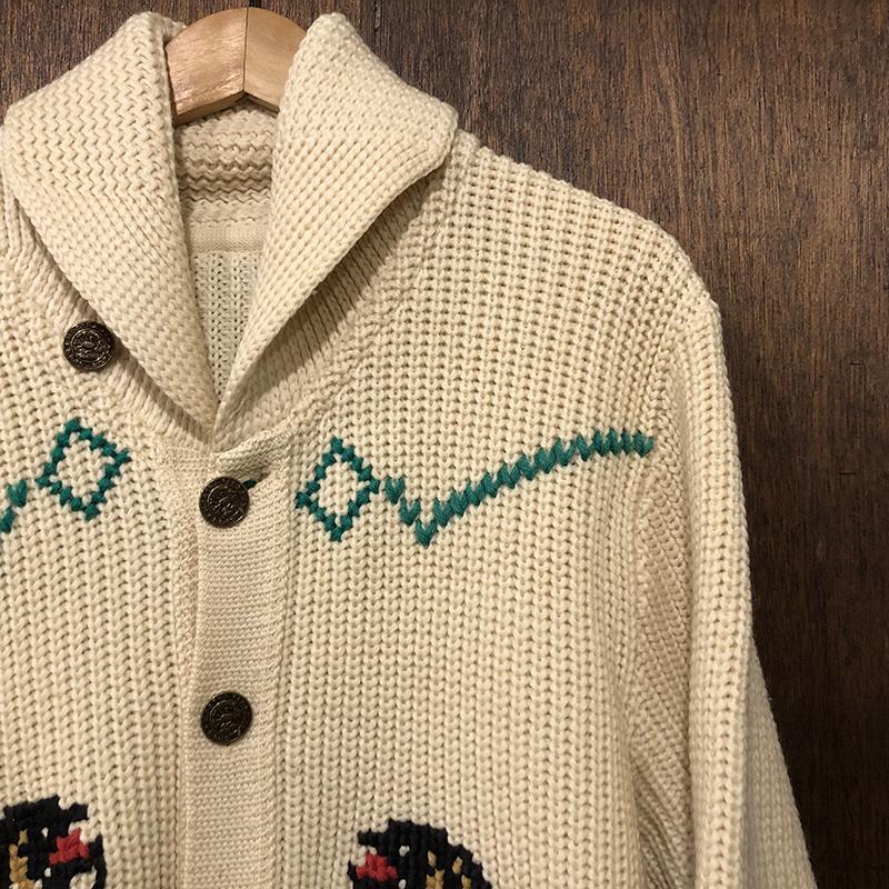 Vintage Game Fish Jumping Trout Cowichan Sweater Shawl collar Mint