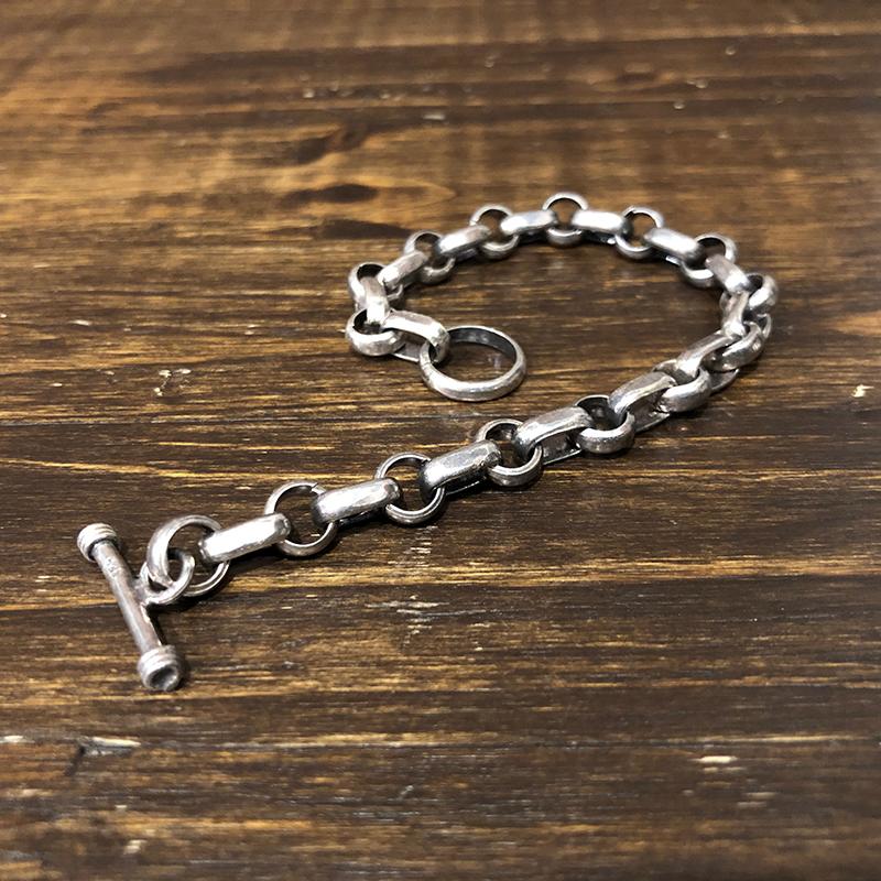 Vintage Silver Oval Bean Shaped Chain Bracelet Toggle Clasp T-bar