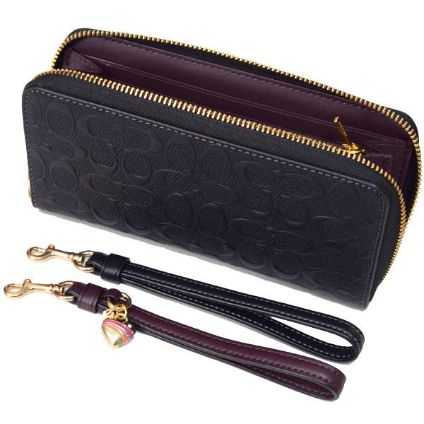 COACH（コーチ） 長財布 レザー シグネチャー 型押し ハート チャーム