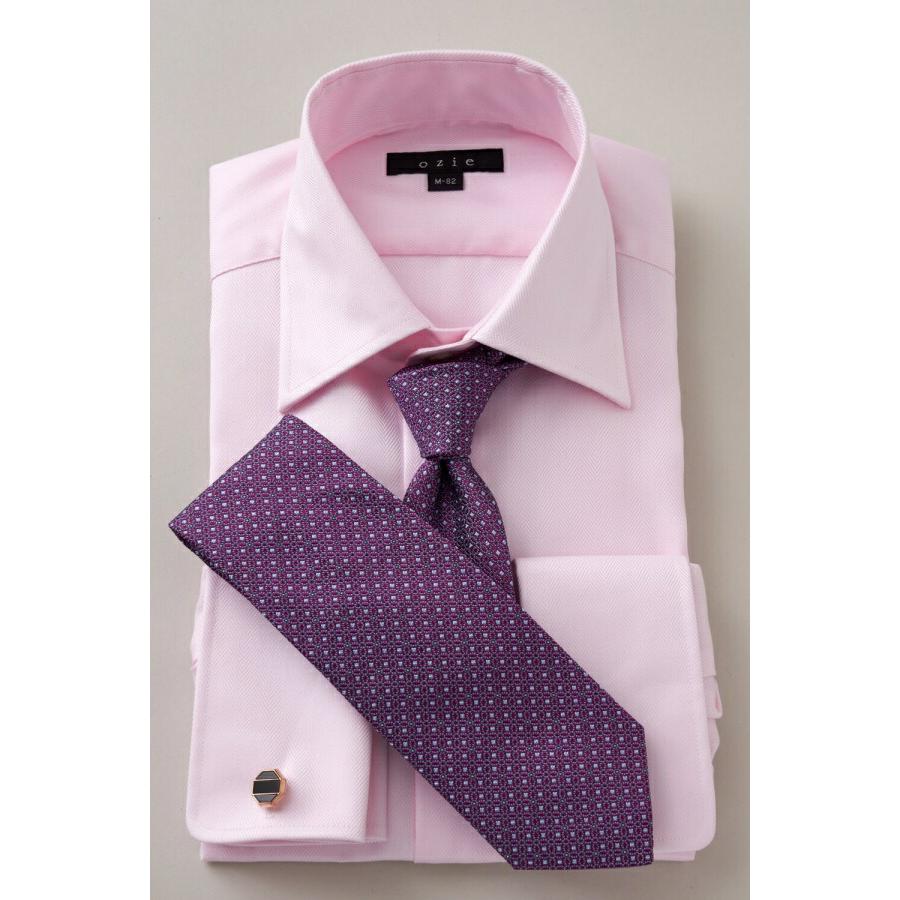 ozie（オジエ） ワイシャツ メンズ 長袖 ピンク ダブルカフス ワイド