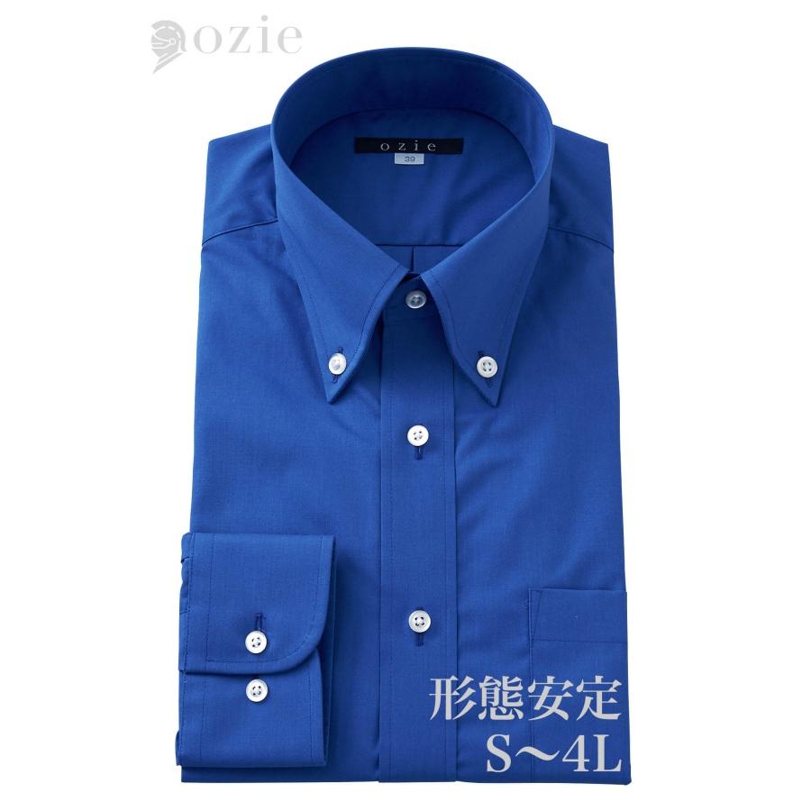 ozie（オジエ） ワイシャツ メンズ 長袖 ブルー 青 ボタンダウン 形態