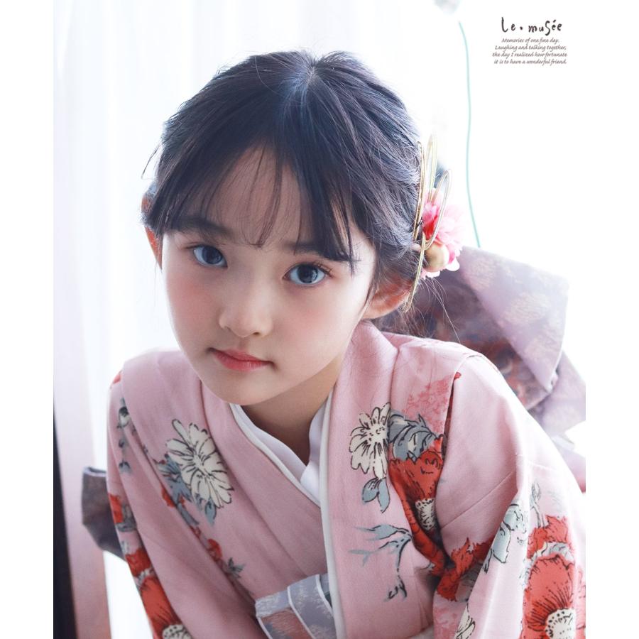 七五三 髪飾り 水引きフラワーと桃色ボール| 753 花 ヘッドドレス 3歳