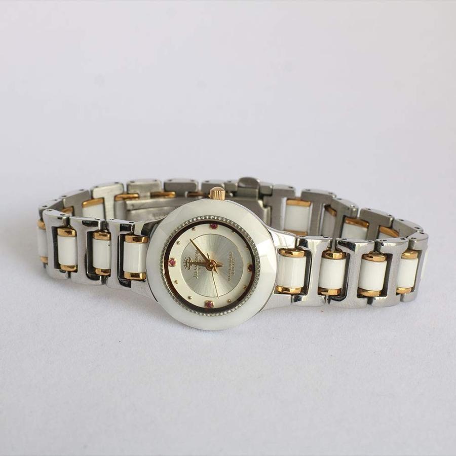 レディース腕時計 天然宝石付 8面カットクリスタルガラス 18金リューズ