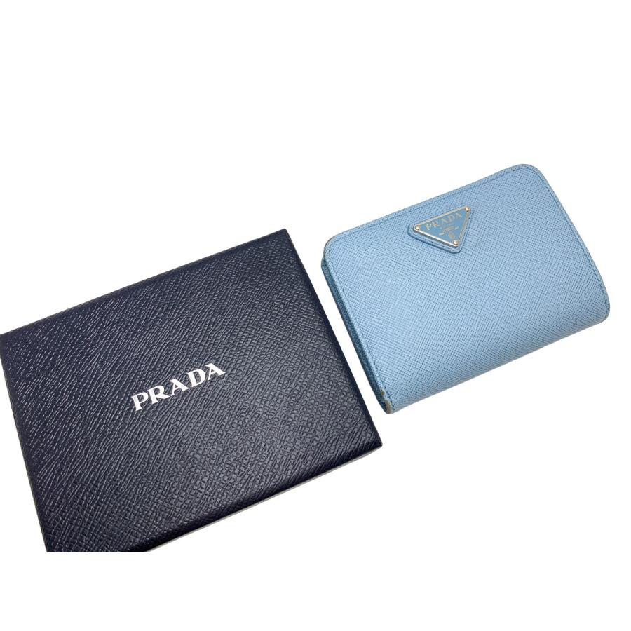 PRADA プラダ サフィアーノレザー トライアングルロゴ 三角ロゴ 水色