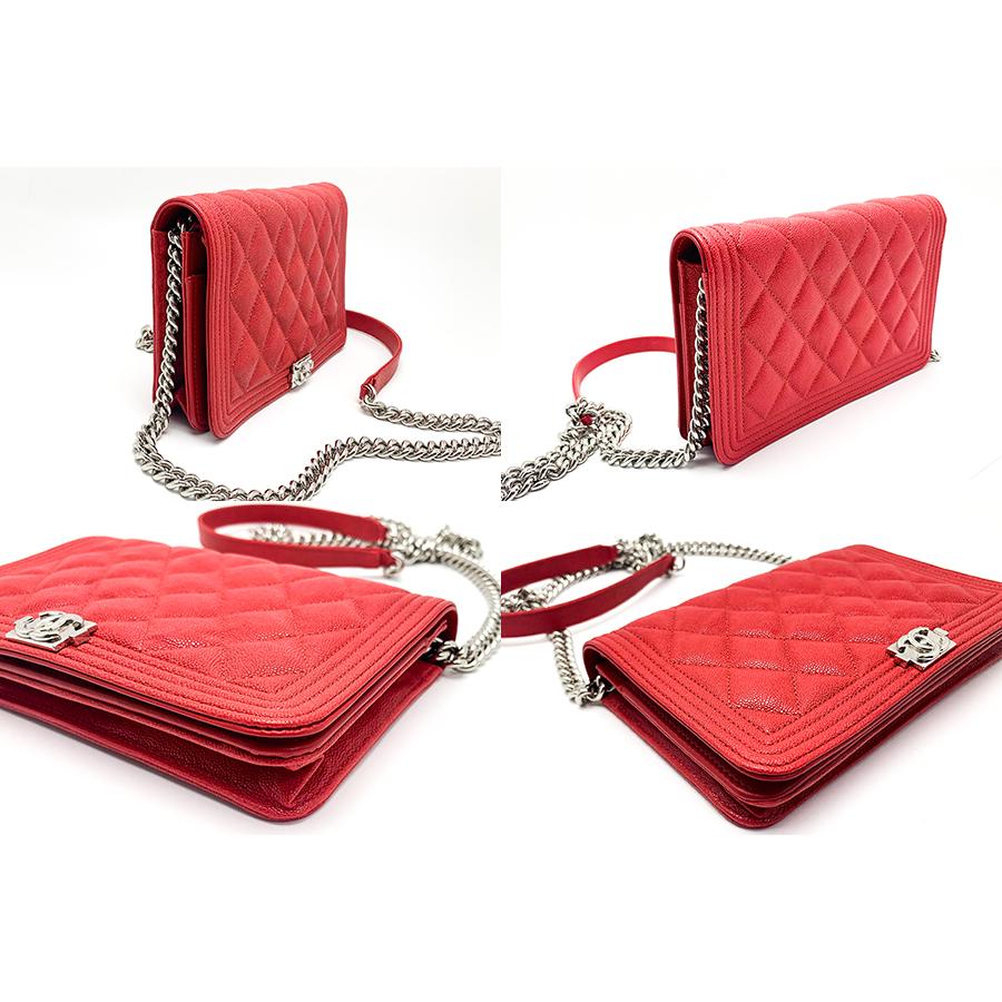 CHANEL シャネル ボーイシャネル シルバー金具 赤 レッド マトラッセ