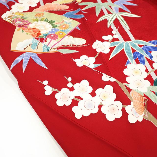 振袖 着物 金駒刺繍 赤 四季の花 扇 古典柄 成人式 二十歳 20歳 結婚