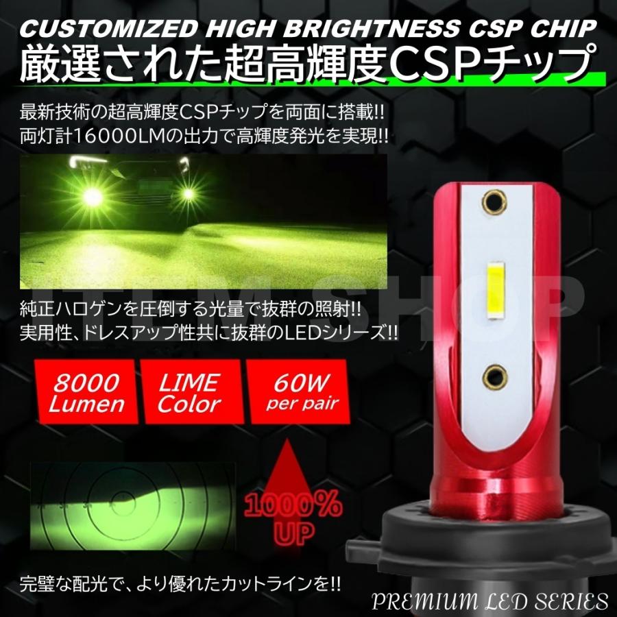 16000LM ライムグリーン 爆光LED ハイスペック H8/H9/H11/H16/HB4 LED