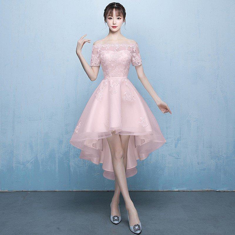 カラードレス ピンク ミニドレス 安い 前ミニ丈 結婚式 ワンピース