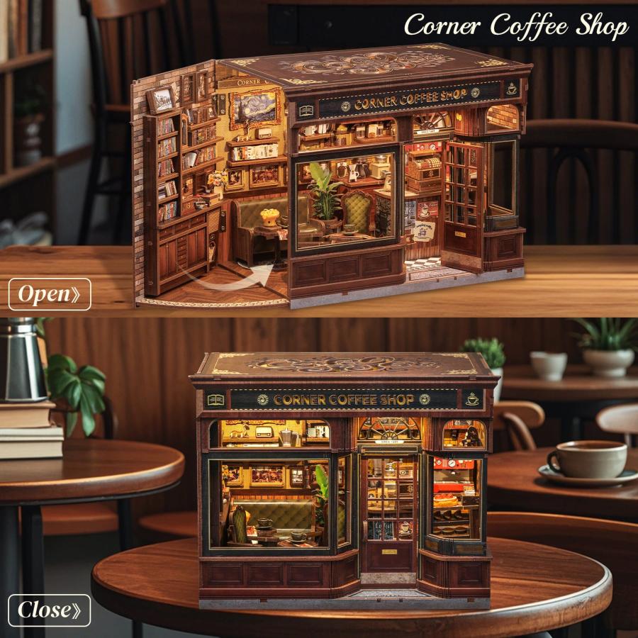 ミニチュアハウス 木製手作りキ ット 街角の喫茶店 ブックヌ ック