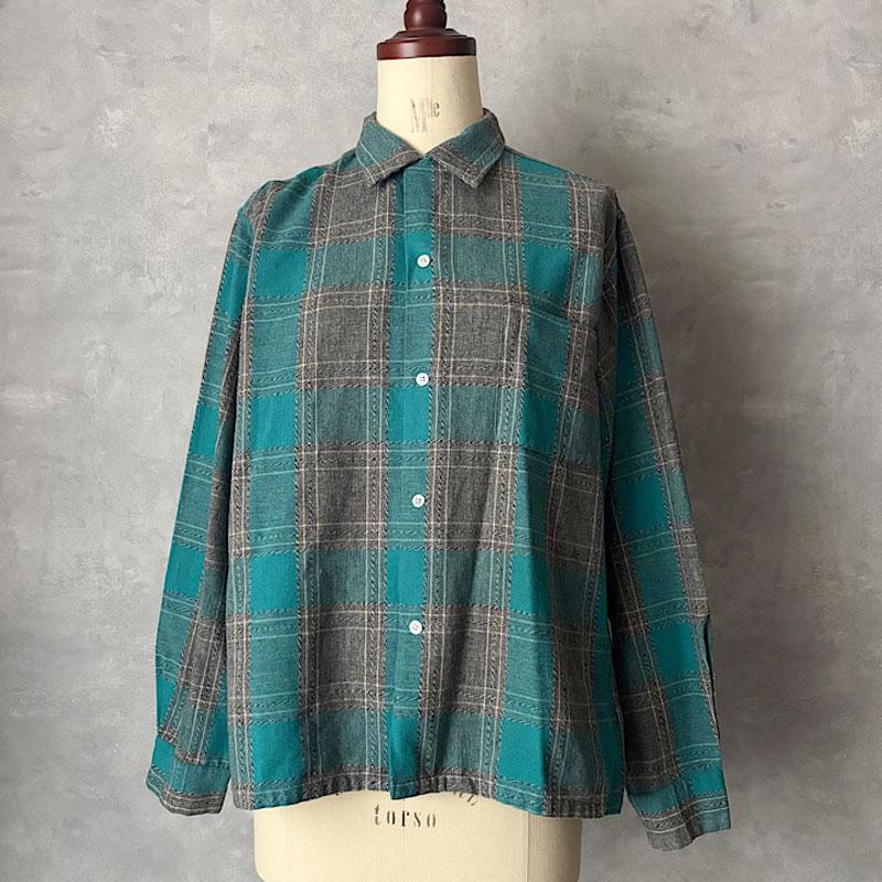 50-60'S PURITAN Open Collar Box Check Shirts 15/BLUE,GRAY 50-60