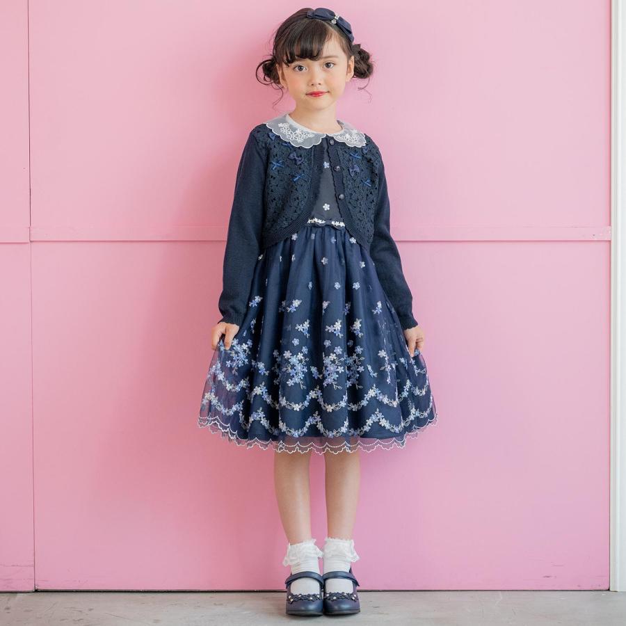 mezzo piano メゾピアノ(mezzo piano)お花刺しゅうチュールワンピース