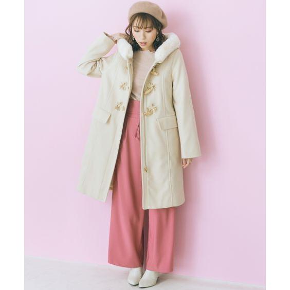 美品 ヨークランド ダッフルコート ファー フード チェック 人気