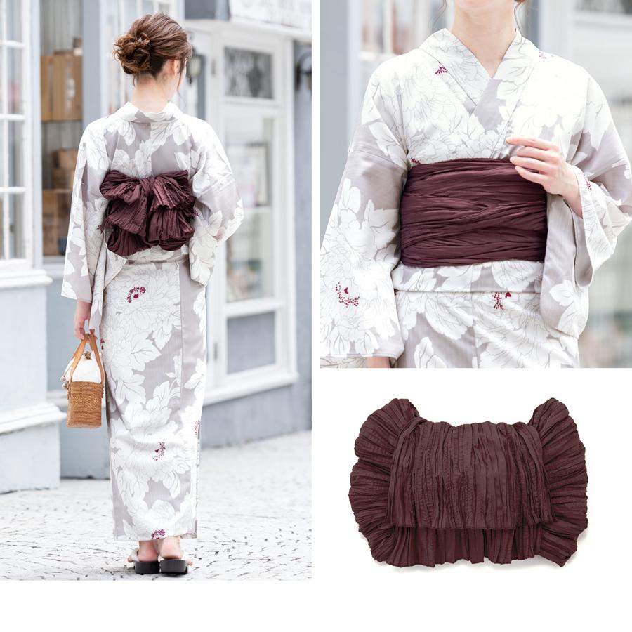 浴衣 3点セット（浴衣/兵児帯/下駄） 白 灰色系 牡丹 花 大柄 モダン