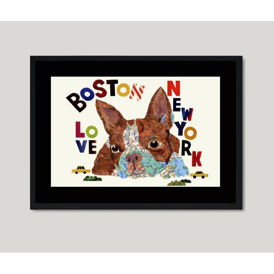 アートプリント 犬 ボストンテリア ブラウン ニューヨーク 切り絵 は
