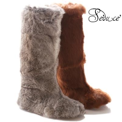 ブーツロングブーツリアルラビットファーモコモコファーブーツロング