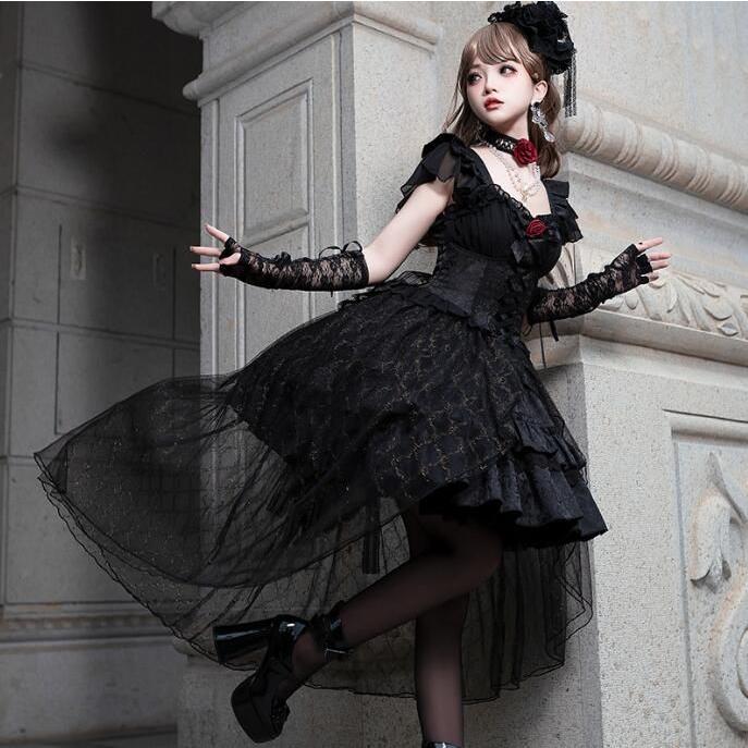 ゴスロリ 暗黒風 ロリータワンピース ロング丈 燕尾服 ゴシック