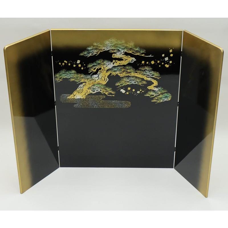 アウトレット品 屏風 屏風のみ 12号 三曲屏風 黒塗り高台屏風 松 23a