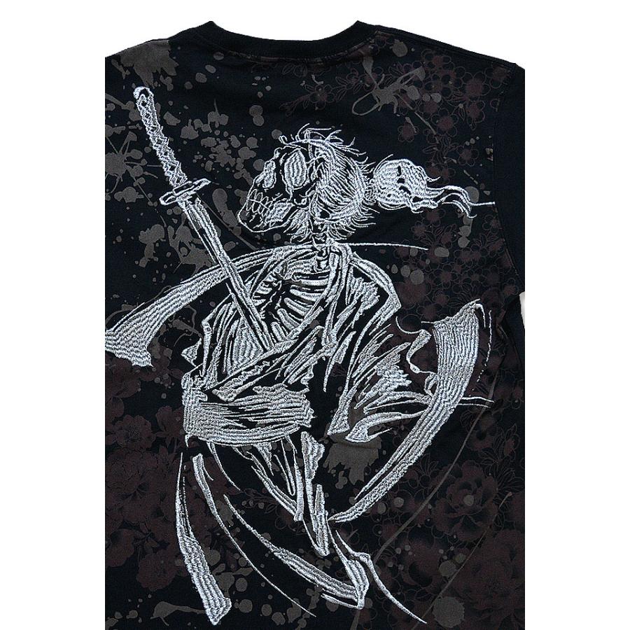 侍髑髏半袖Tシャツ 絡繰魂 222022 和柄 和風 刺繍 ドクロ スカル 武士
