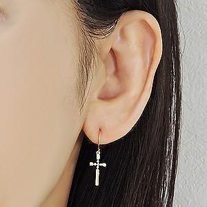 ダイヤモンドピアス クロスピアス ダイヤピアス k18 ゴールド 18金