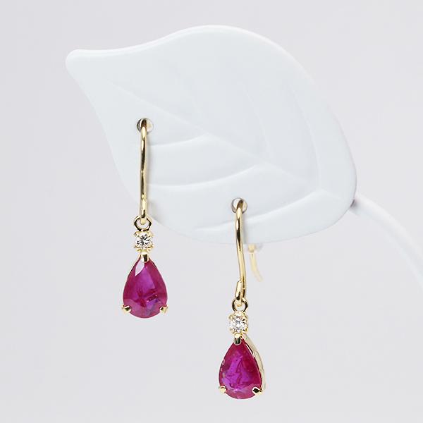 ルビー ピアス フックピアス k18 18k 18金 イエローゴールド
