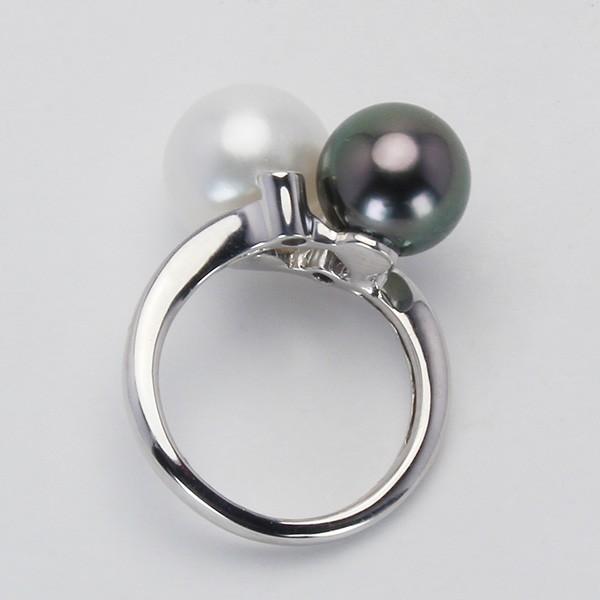 パールリング 真珠リング 真珠 指輪 タヒチ黒蝶真珠 南洋白蝶真珠 8mm