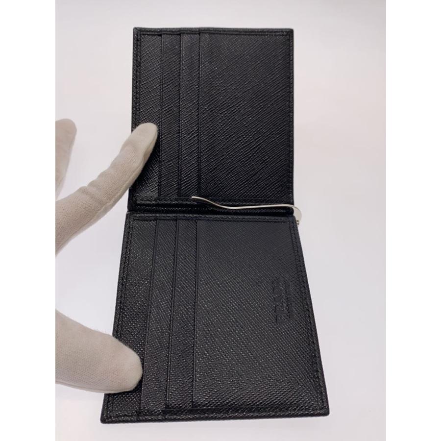 PRADA◇2つ折り財布/レザー/BLK/無地/メンズ/札入れ/マネークリップ