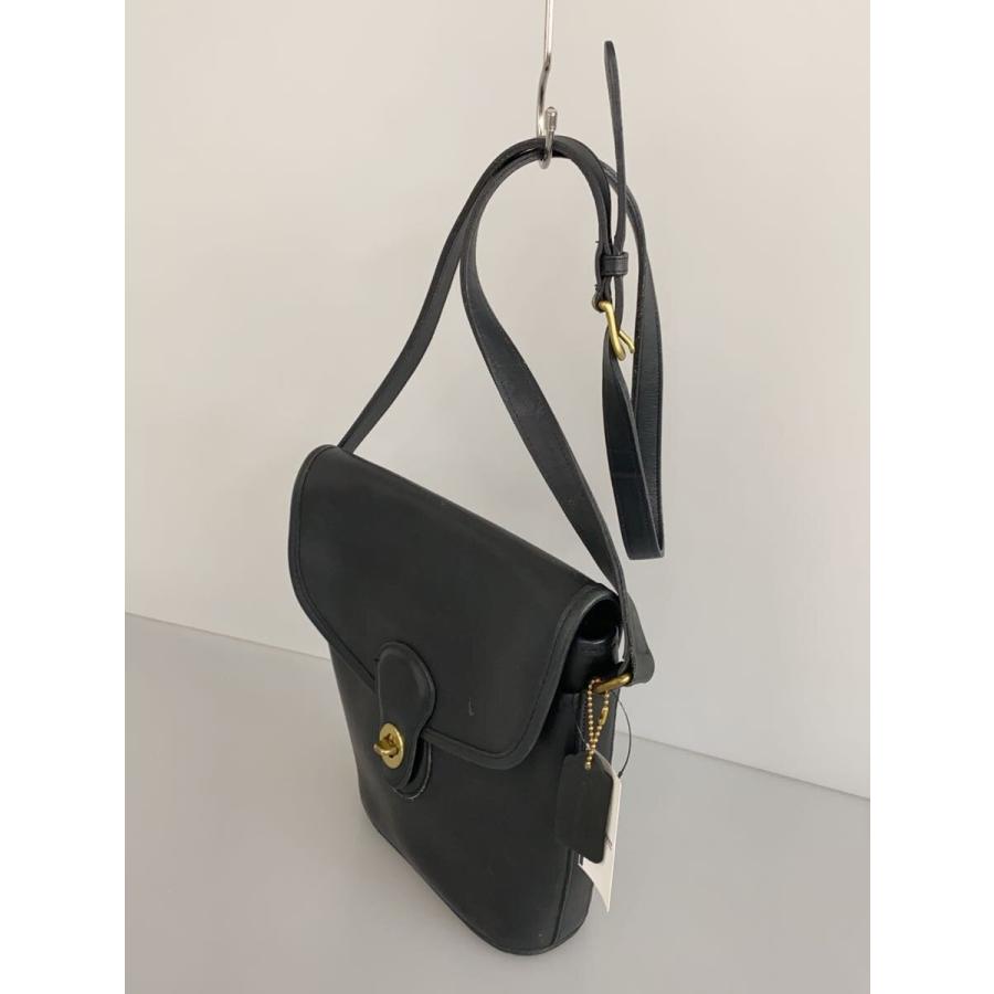 COACH◇オールドコーチターンロックショルダーバッグ/レザー/BLK/9936