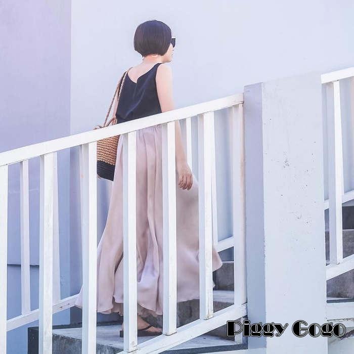 ワイドパンツ フレアパンツ レディース サテン スカーチョ ロング