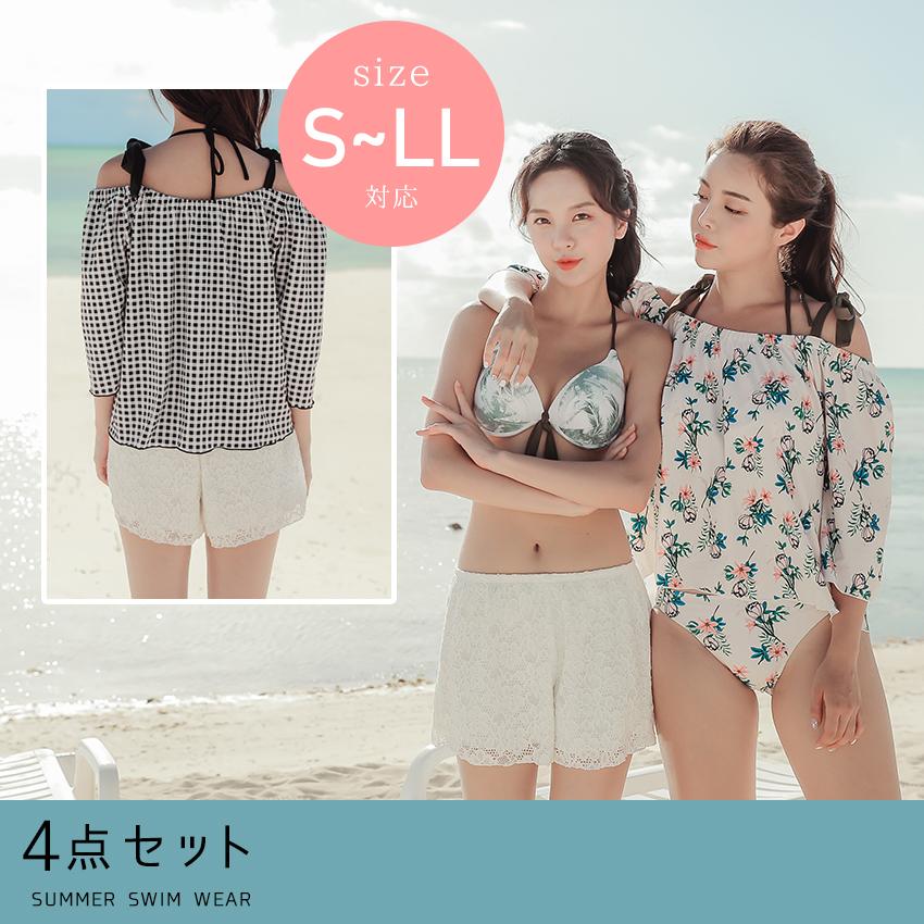 SEA ANGEL 体型カバー ママ 水着 4点セット レディース ラッシュガード
