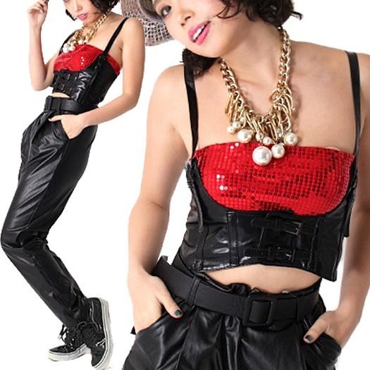 合皮/デニム コルセットベルト キャミソール サスペンダーベスト