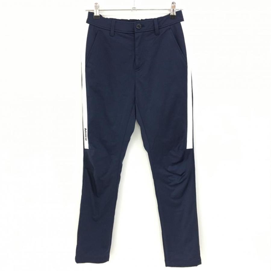 美品】アドミラル パンツ ネイビー×白 サイドライン 裏起毛 裾毛羽立ち