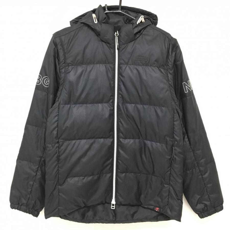 美品】ニューバランスゴルフ 4WAYダウンジャケット 黒 地模様 袖フード