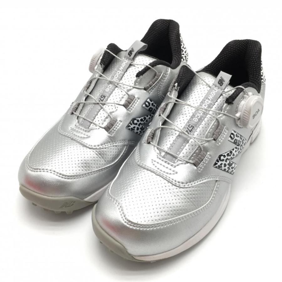 超美品】ニューバランス ゴルフシューズ シルバー×黒 一部レオパード